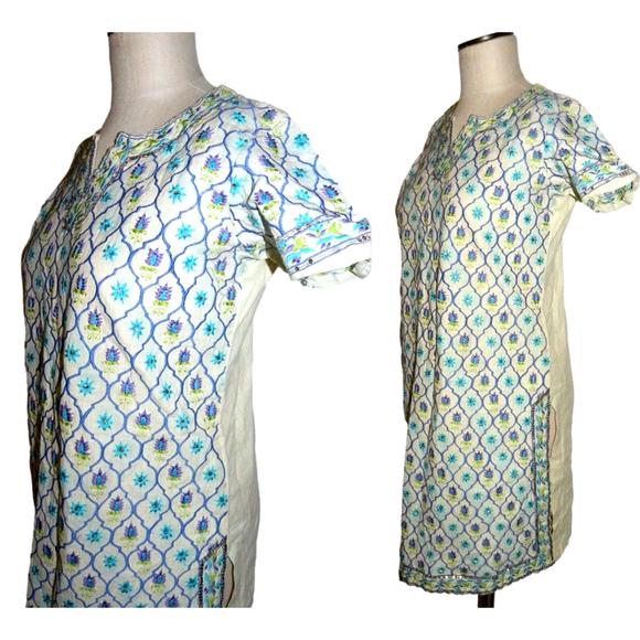 VTG Sequin Sari Top Boho Indian Tunic Dress Aqua / Cream | S/M - Picture 5 of 6